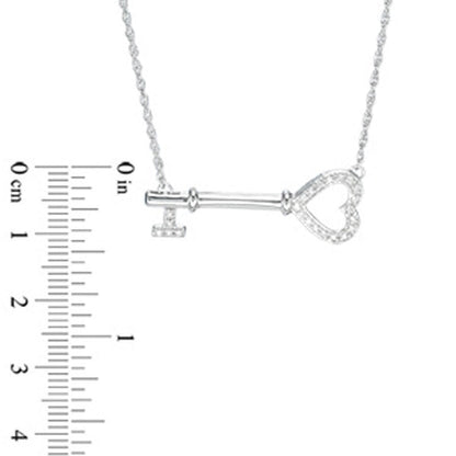0.1 CT. T.W. Natural Diamond Sideways Heart Key Necklace in Sterling Silver