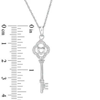 Natural Diamond Accent Heart Key Pendant in Sterling Silver