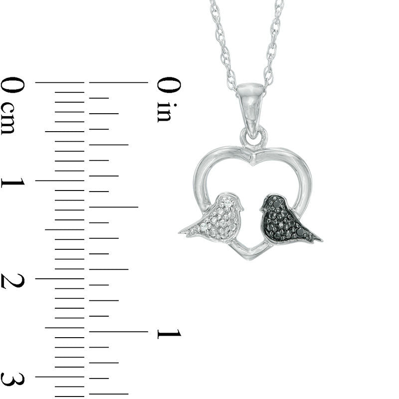 Enhanced Black and White Natural Diamond Accent Love Birds in Heart Pendant in Sterling Silver