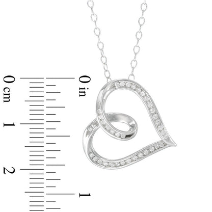 0.2 CT. T.W. Natural Diamond Tilted Heart Loop Pendant in Sterling Silver