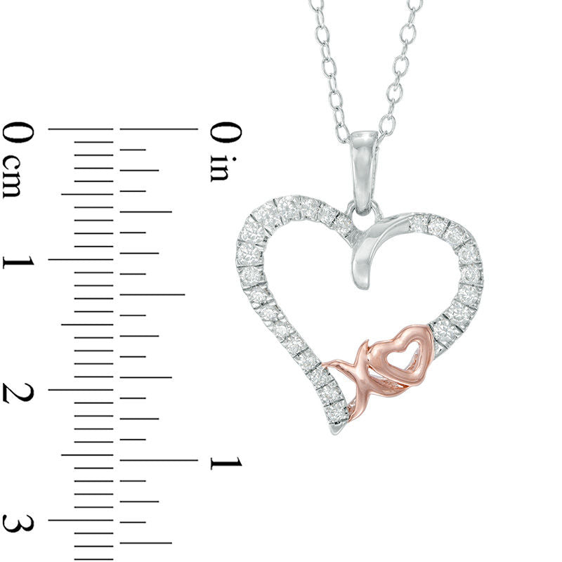 0.33 CT. T.W. Natural Diamond XO" Heart Pendant in Sterling Silver with 14K Rose Gold Plate"
