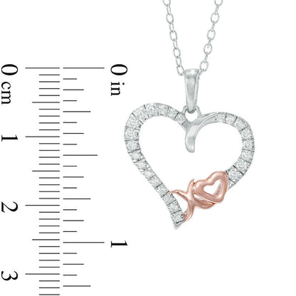 0.33 CT. T.W. Natural Diamond XO" Heart Pendant in Sterling Silver with 14K Rose Gold Plate"
