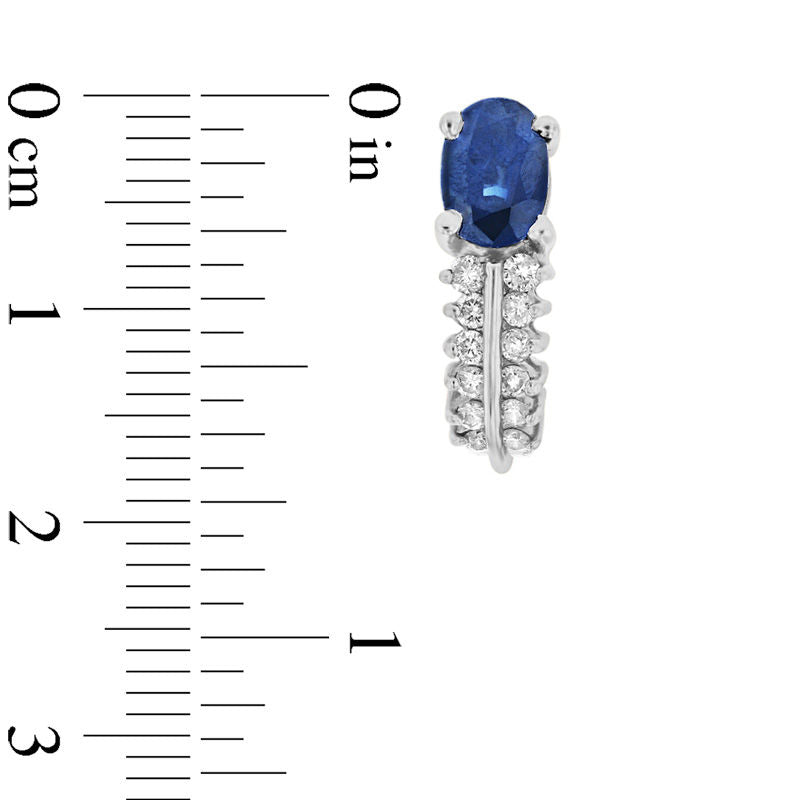 Oval Blue Sapphire and 0.38 CT. T.W. Diamond Double Row J-Hoop Earrings in 14K White Gold