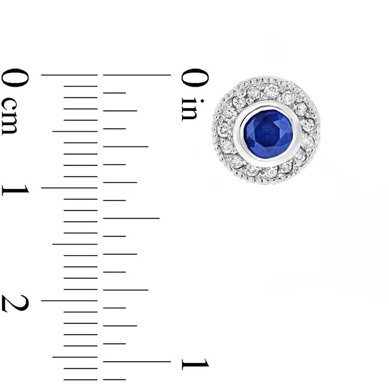 Blue Sapphire and 0.2 CT. T.W. Diamond Frame Vintage-Style Circle Stud Earrings in 14K White Gold