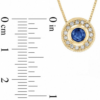 Blue Sapphire and 0.1 CT. T.W. Natural Diamond Antique Vintage-Style Circle Necklace in 14K Gold