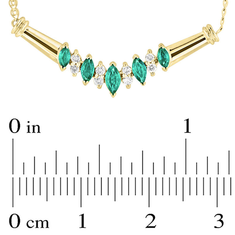 Marquise Emerald and 0.17 CT. T.W. Natural Diamond Five Stone Necklace in 14K Gold - 16