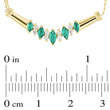 Marquise Emerald and 0.17 CT. T.W. Natural Diamond Five Stone Necklace in 14K Gold - 16