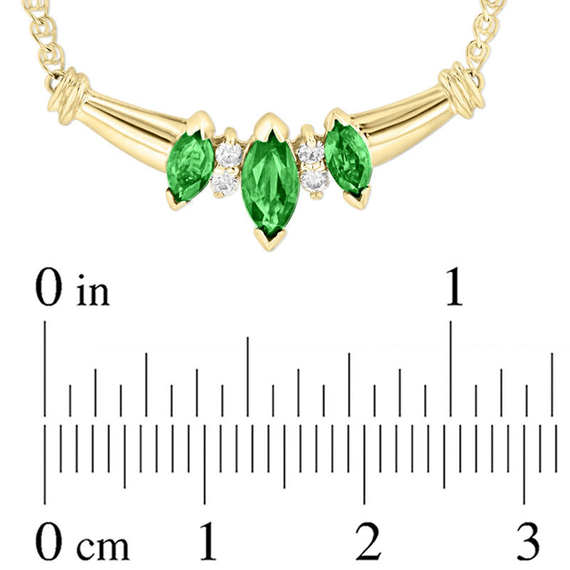Marquise Emerald and Natural Diamond Accent Three Stone Necklace in 14K Gold - 16