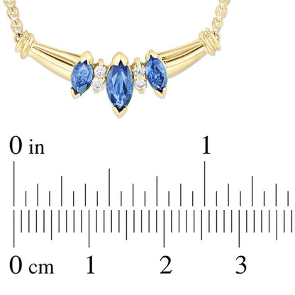 Marquise Blue Sapphire and Natural Diamond Accent Three Stone Necklace in 14K Gold - 16