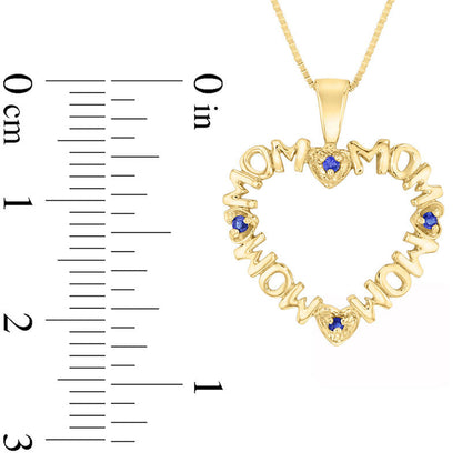 Blue Sapphire Repeating MOM" Heart Pendant in 14K Gold"