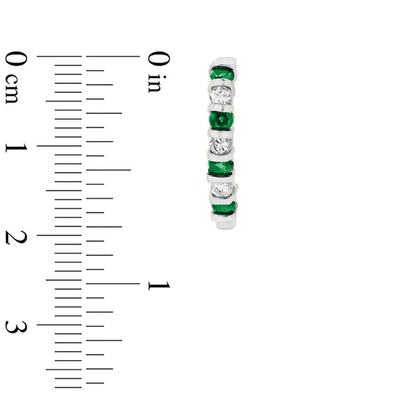Emerald and 0.33 CT. T.W. Diamond J-Hoop Earrings in 14K White Gold