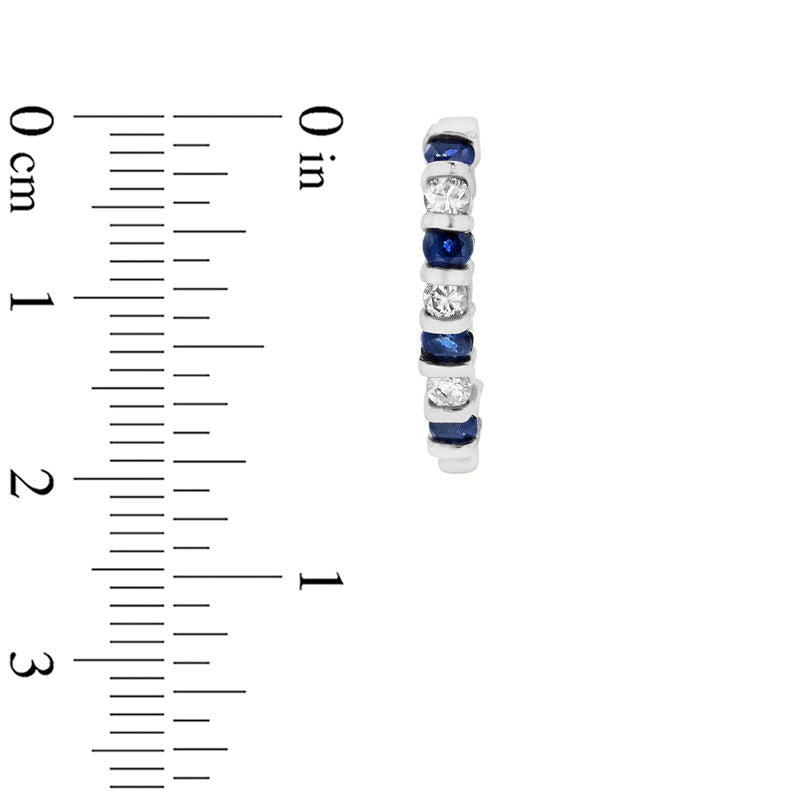 Blue Sapphire and 0.33 CT. T.W. Diamond J-Hoop Earrings in 14K White Gold