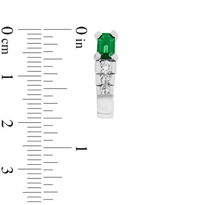 Emerald-Cut Emerald and 0.33 CT. T.W. Diamond Tiered J-Hoop Earrings in 14K White Gold