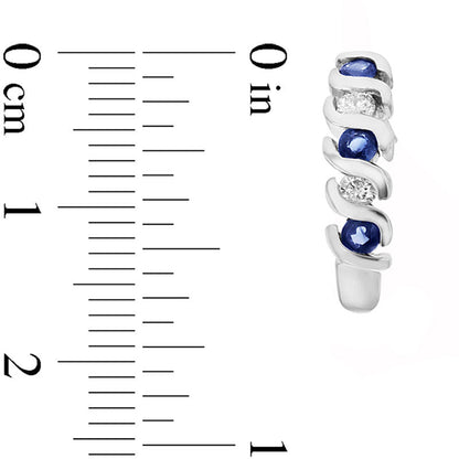 Blue Sapphire and 0.25 CT. T.W. Diamond Curved Drop Earrings in 14K White Gold
