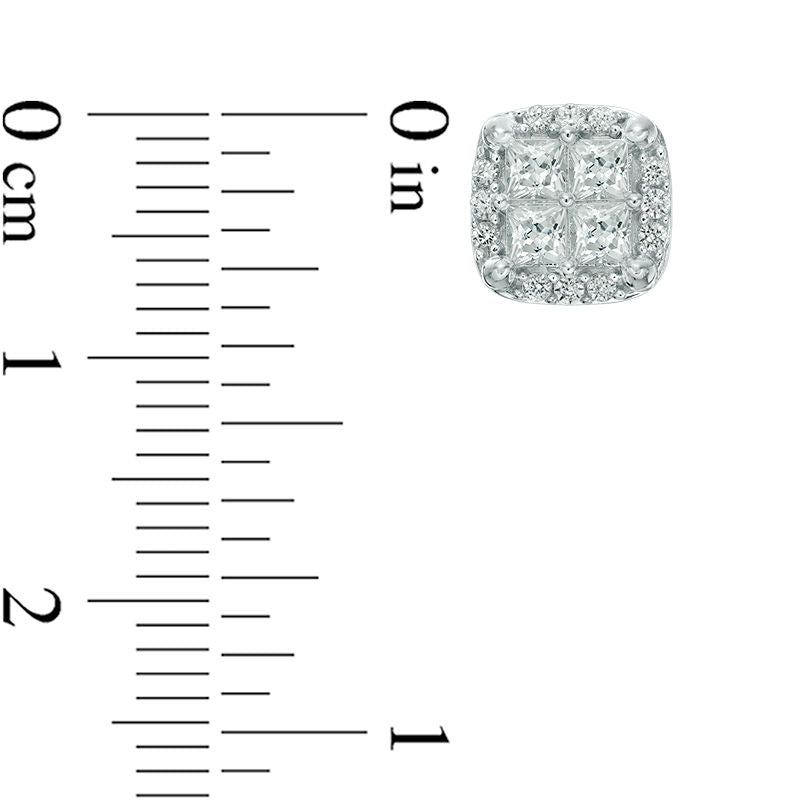 1 CT. T.W. Quad Princess-Cut Diamond Square Frame Stud Earrings in 10K White Gold