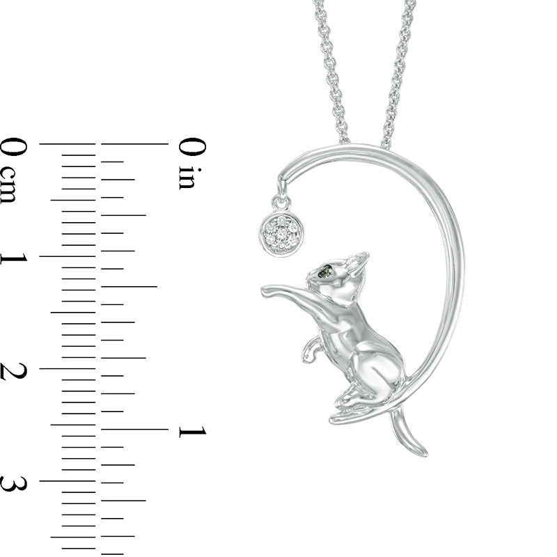 Enhanced Black and White Natural Diamond Accent Cat with Ball Pendant in Sterling Silver