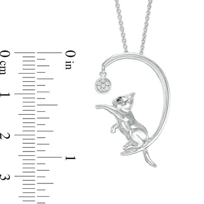 Enhanced Black and White Natural Diamond Accent Cat with Ball Pendant in Sterling Silver