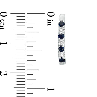 Blue Sapphire and 0.2 CT. T.W. Diamond Hoop Earrings in 10K White Gold