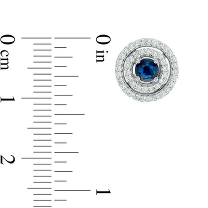 4.0mm Blue Sapphire and 0.33 CT. T.W. Diamond Double Frame Stud Earrings in 14K White Gold