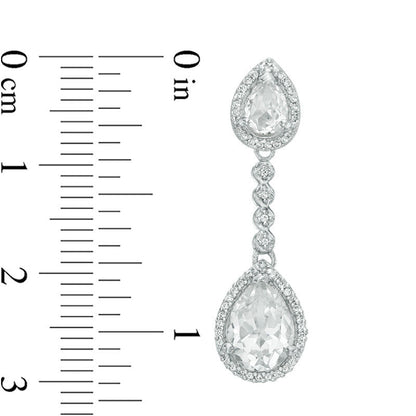 Pear-Shaped Lab-Created White Sapphire and 0.2 CT. T.W. Diamond Frame Double Drop Earrings in 10K White Gold