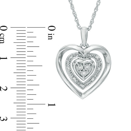 Natural Diamond Accent Triple Heart Frame Pendant in Sterling Silver