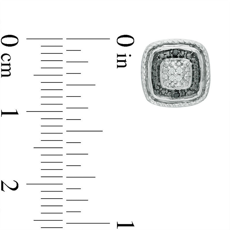 Enhanced Black and White Diamond Accent Cushion Frame Stud Earrings in Sterling Silver