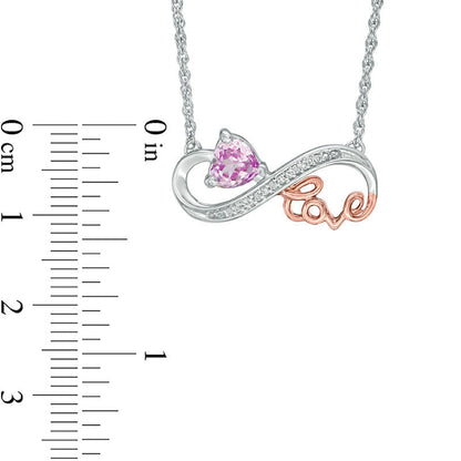 Lab-Created Pink Sapphire and Diamond Accent Cursive love" Infinity Necklace in Sterling Silver and 10K Rose Gold"