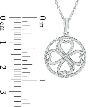 0.1 CT. T.W. Natural Diamond Heart-Shaped Four Leaf Clover Circle Pendant in Sterling Silver