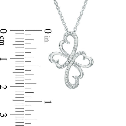 0.07 CT. T.W. Natural Diamond Heart Cross Pendant in Sterling Silver