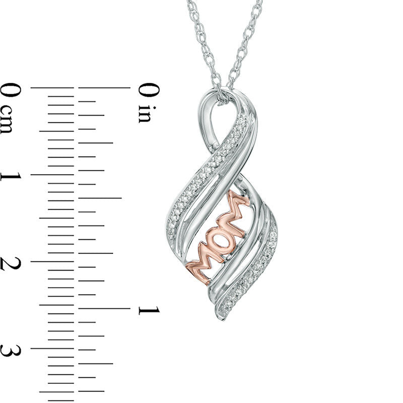 Natural Diamond Accent MOM" Flame Pendant in Sterling Silver and 10K Rose Gold"