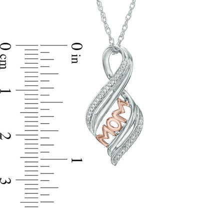Natural Diamond Accent MOM" Flame Pendant in Sterling Silver and 10K Rose Gold"