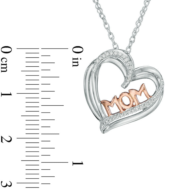 Natural Diamond Accent MOM" Heart Pendant in Sterling Silver and 10K Rose Gold"