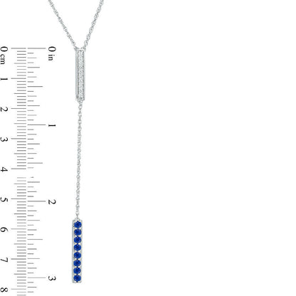 Lab-Created Blue and White Sapphire Double Bar Lariat-Style Necklace in Sterling Silver