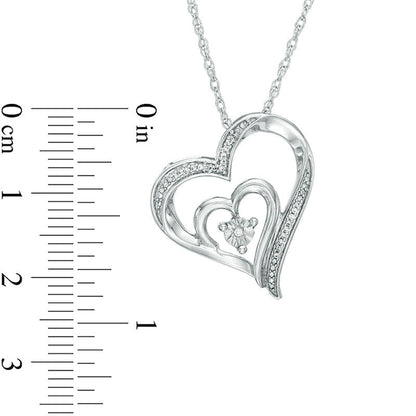 Natural Diamond Accent Tilted Double Heart Pendant in Sterling Silver and 10K Rose Gold