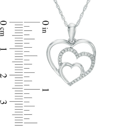 Natural Diamond Accent Triple Heart Pendant in Sterling Silver