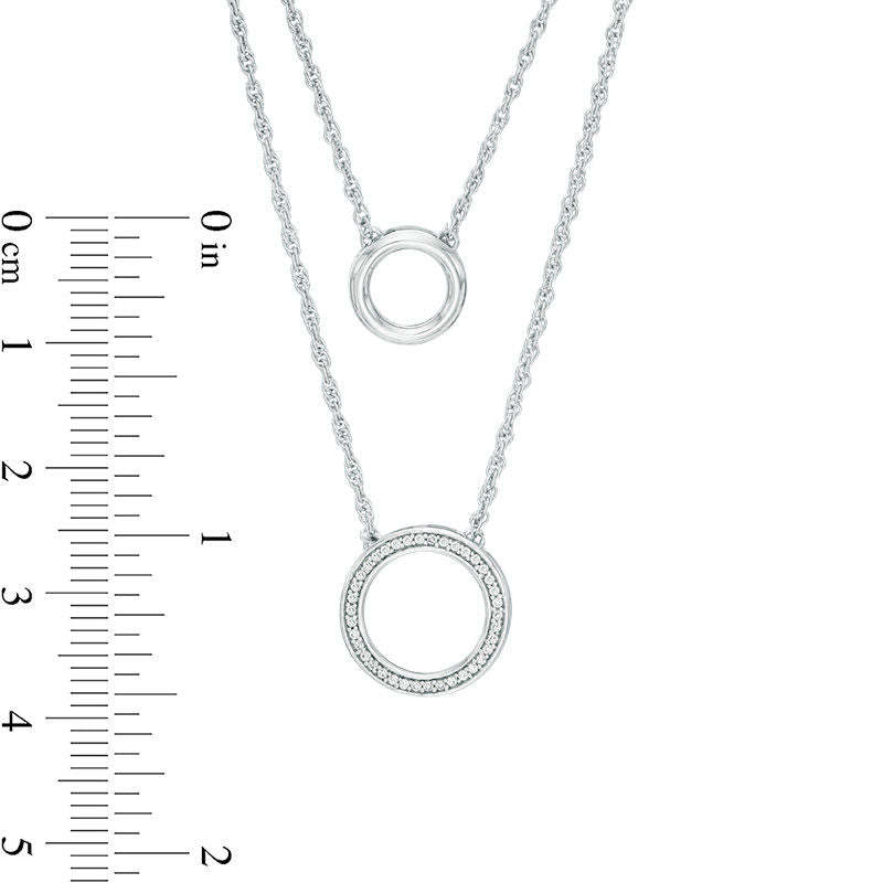0.1 CT. T.W. Natural Diamond Two Circle Double Strand Necklace in Sterling Silver - 20
