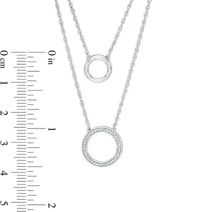 0.1 CT. T.W. Natural Diamond Two Circle Double Strand Necklace in Sterling Silver - 20