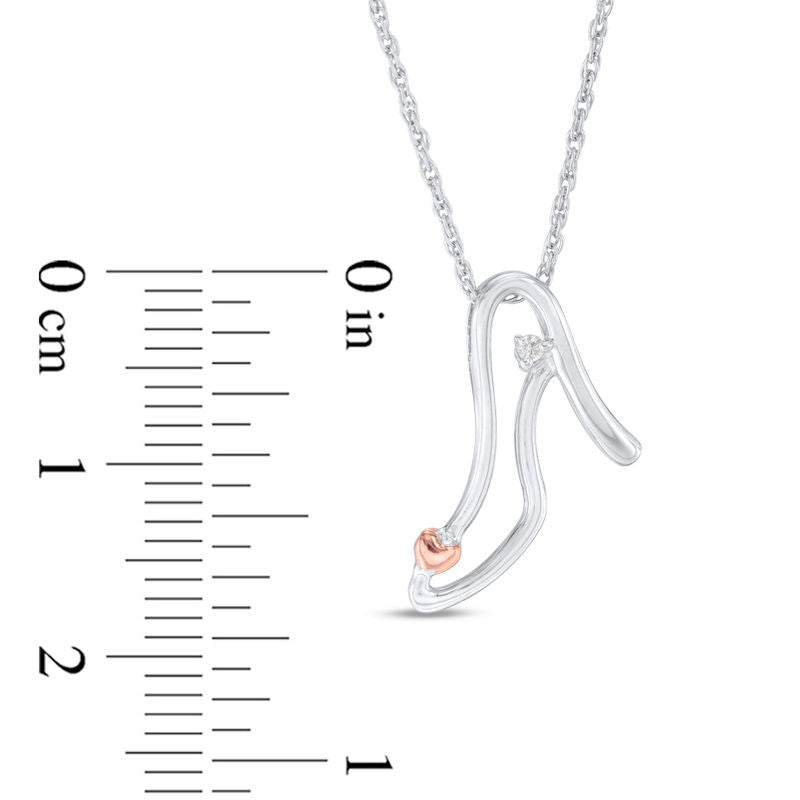 Natural Diamond Accent High Heel with Heart Pendant in Sterling Silver and 10K Rose Gold