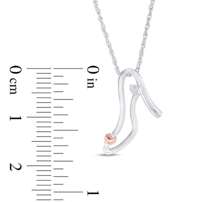 Natural Diamond Accent High Heel with Heart Pendant in Sterling Silver and 10K Rose Gold