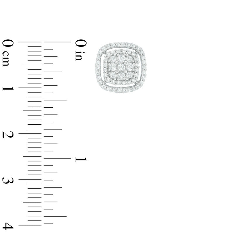 0.75 CT. T.W. Diamond Double Cushion Frame Stud Earrings in 10K White Gold