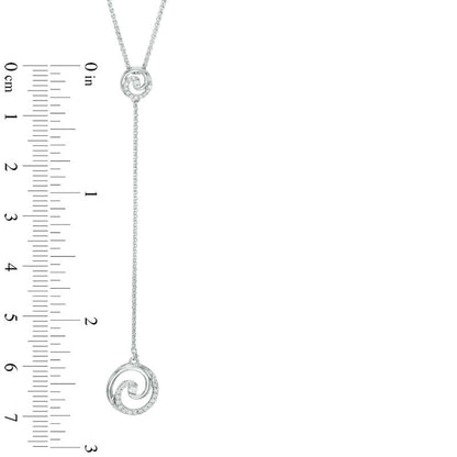 0.17 CT. T.W. Natural Diamond Swirl Y" Necklace in Sterling Silver - 38""