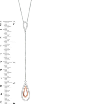 0.2 CT. T.W. Natural Diamond Teardrop Y" Necklace in Sterling Silver and 10K Rose Gold - 38""
