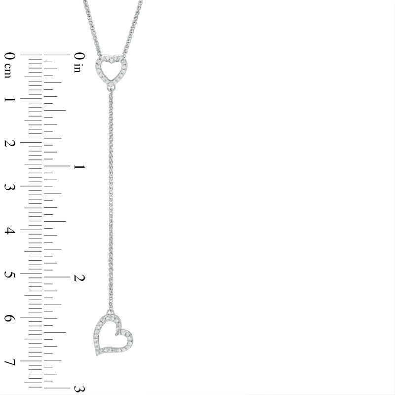 0.17 CT. T.W. Natural Diamond Tilted Heart Y" Necklace in Sterling Silver - 38""