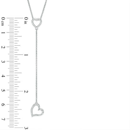0.17 CT. T.W. Natural Diamond Tilted Heart Y" Necklace in Sterling Silver - 38""