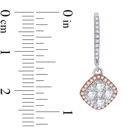 1 CT. T.W. Composite Diamond Tilted Cushion Frame Drop Earrings in 10K Two-Tone Gold