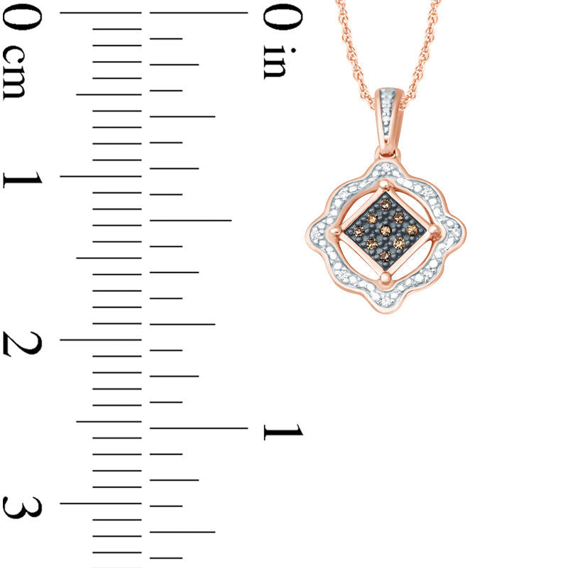 Champagne and White Natural Diamond Accent Scallop Frame Pendant in Sterling Silver and 14K Rose Gold Plate