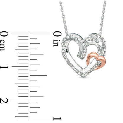 0.1 CT. T.W. Natural Diamond Interlocking Heart Pendant in Sterling Silver and 10K Rose Gold