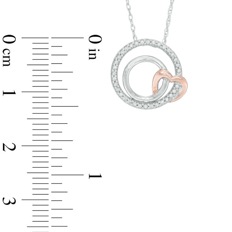 1/10 CT T.W. Natural Diamond Double Circle with Heart Pendant in Sterling Silver and 10K Rose Gold