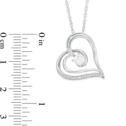 4.0mm Lab-Created White Sapphire and Diamond Accent Swirling Tilted Heart Pendant in Sterling Silver