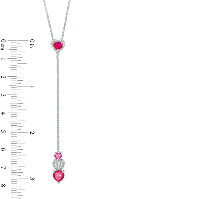 Heart-Shaped Lab-Created Ruby and 0.1 CT. T.W. Diamond Y" Necklace in Sterling Silver - 24""